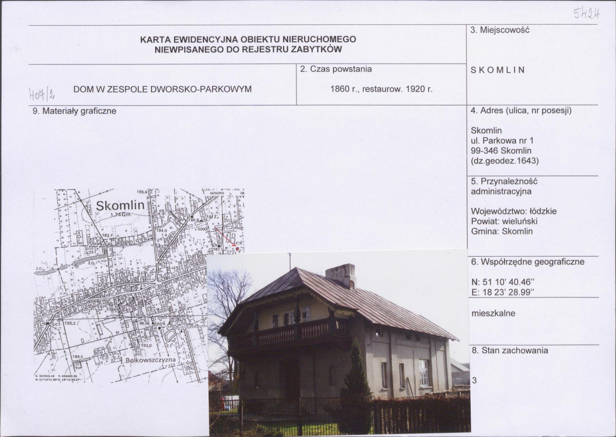 Karta obiektu niewpisanego do rejestru, skan nr 1