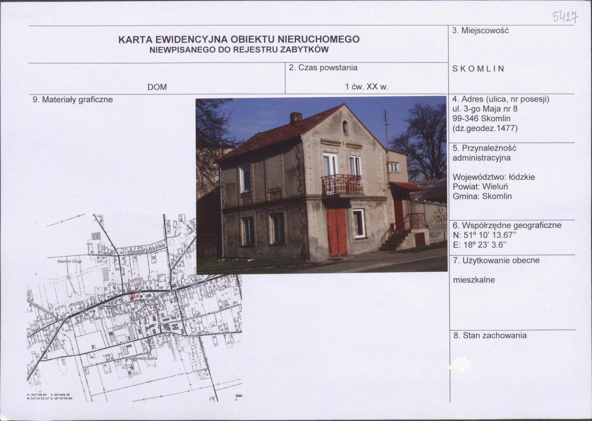 Karta obiektu niewpisanego do rejestru, skan nr 1