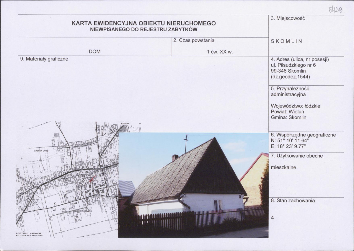 Karta obiektu niewpisanego do rejestru, skan nr 1