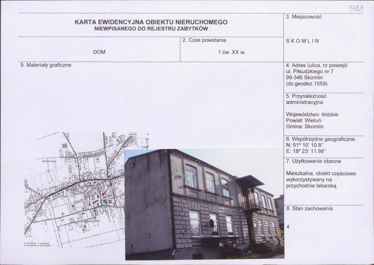 Karta obiektu niewpisanego do rejestru, skan nr 1