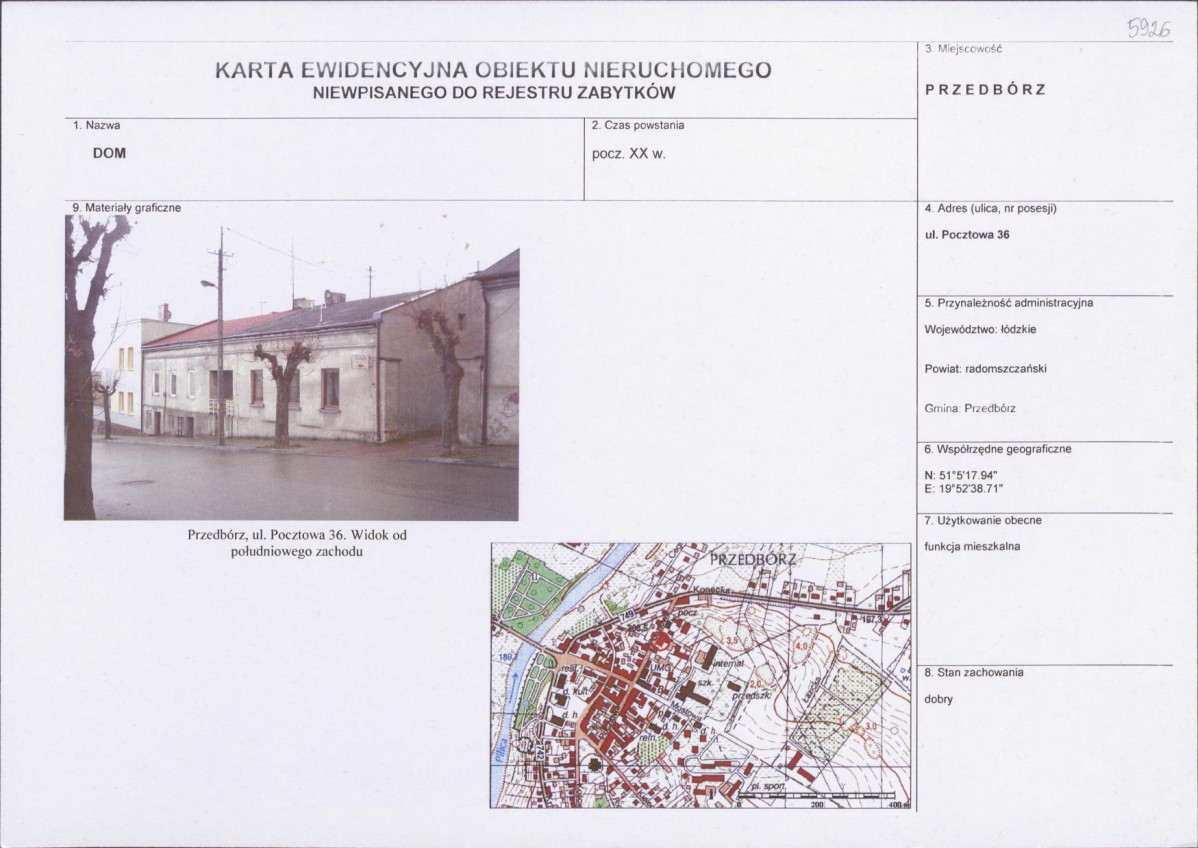 Karta obiektu niewpisanego do rejestru, skan nr 1