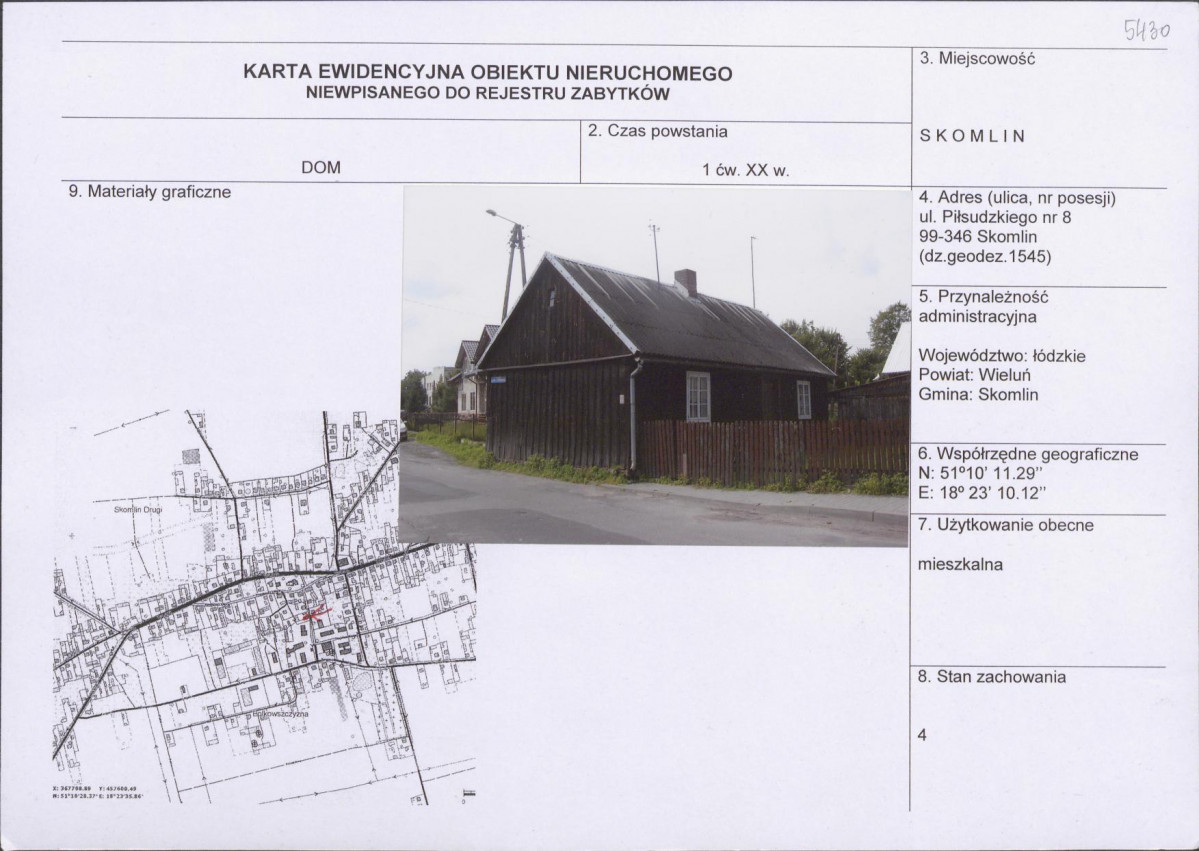 Karta obiektu niewpisanego do rejestru, skan nr 1