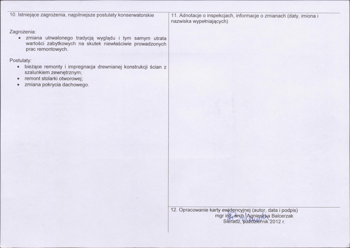 Karta obiektu niewpisanego do rejestru, skan nr 2