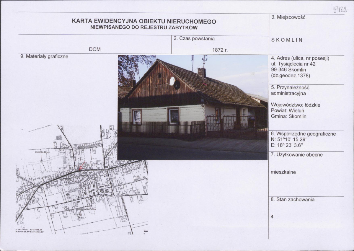 Karta obiektu niewpisanego do rejestru, skan nr 1