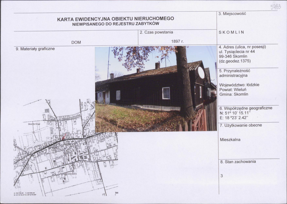 Karta obiektu niewpisanego do rejestru, skan nr 1