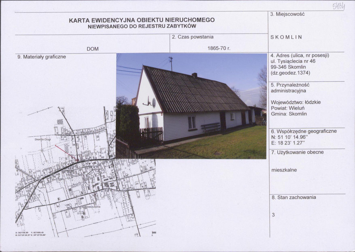 Karta obiektu niewpisanego do rejestru, skan nr 1