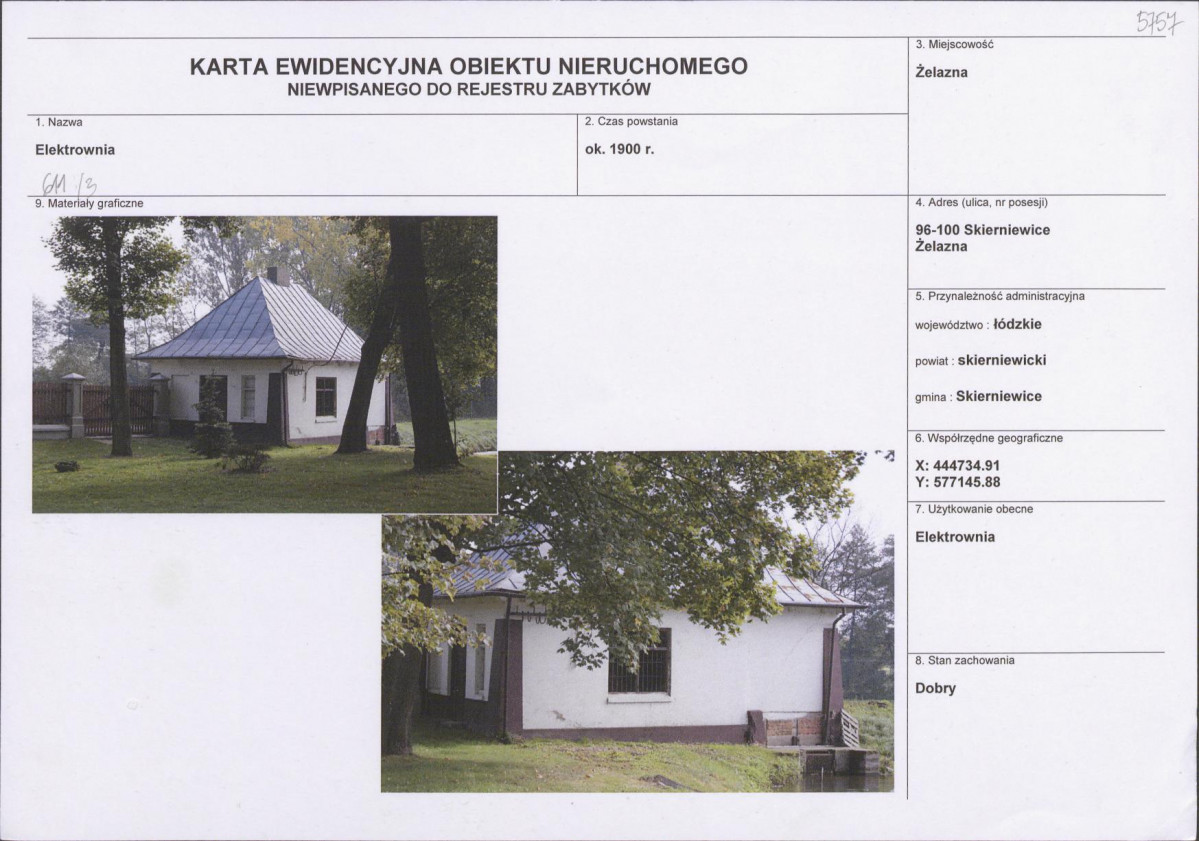 Karta obiektu niewpisanego do rejestru, skan nr 1
