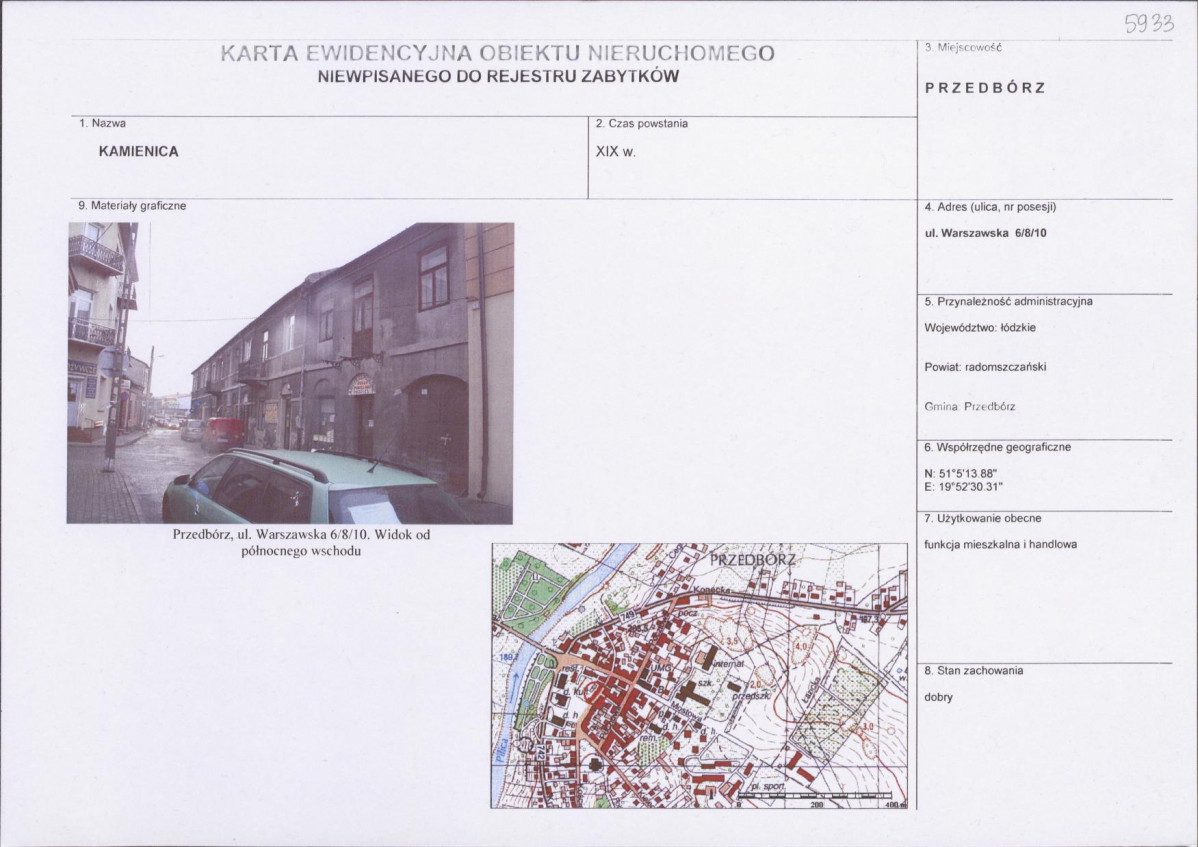 Karta obiektu niewpisanego do rejestru, skan nr 1