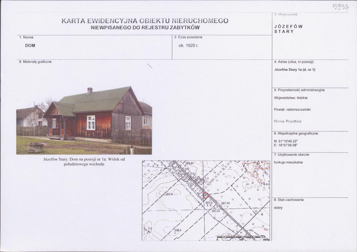 Karta obiektu niewpisanego do rejestru, skan nr 1