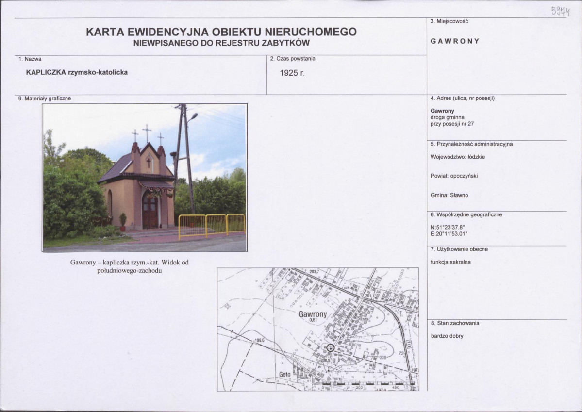 Karta obiektu niewpisanego do rejestru, skan nr 1