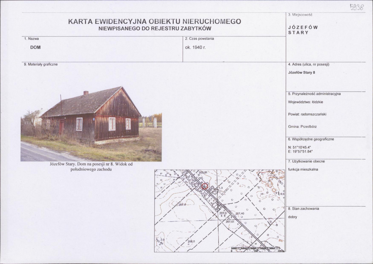 Karta obiektu niewpisanego do rejestru, skan nr 1