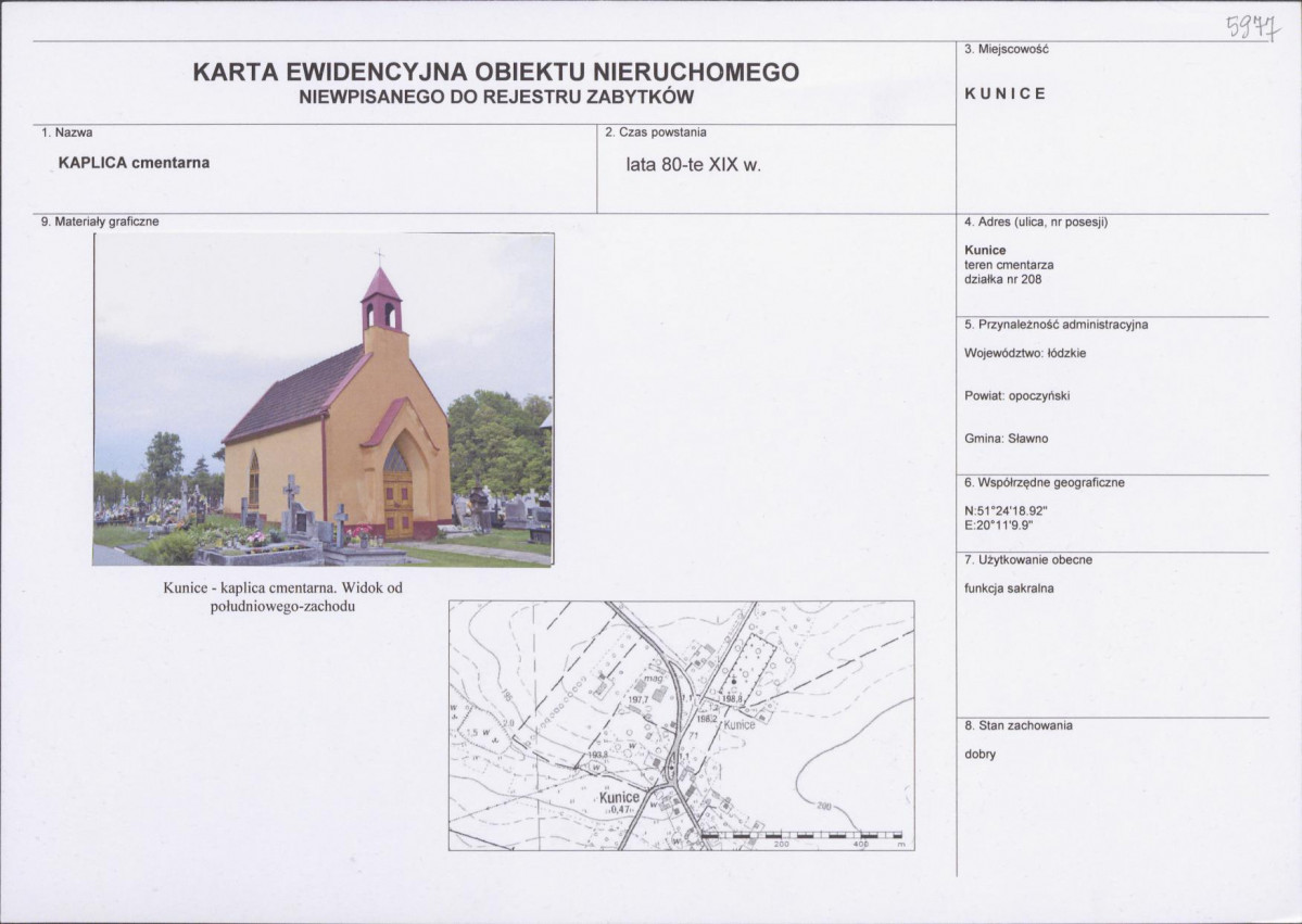 Karta obiektu niewpisanego do rejestru, skan nr 1