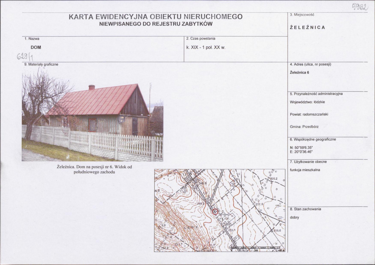 Karta obiektu niewpisanego do rejestru, skan nr 1