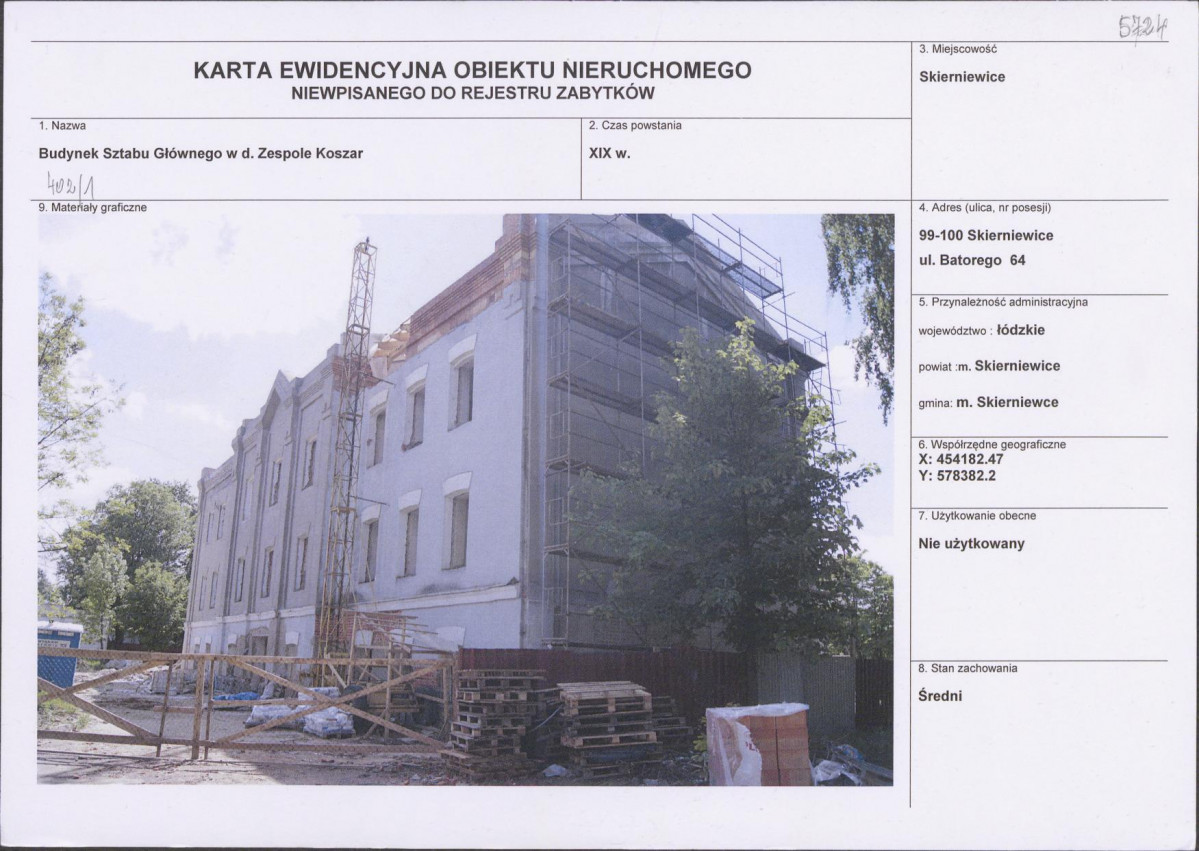 Karta obiektu niewpisanego do rejestru, skan nr 1