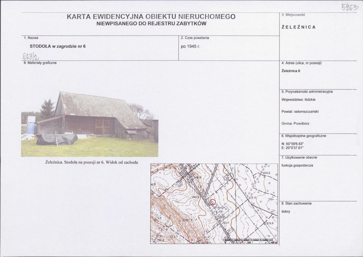 Karta obiektu niewpisanego do rejestru, skan nr 1