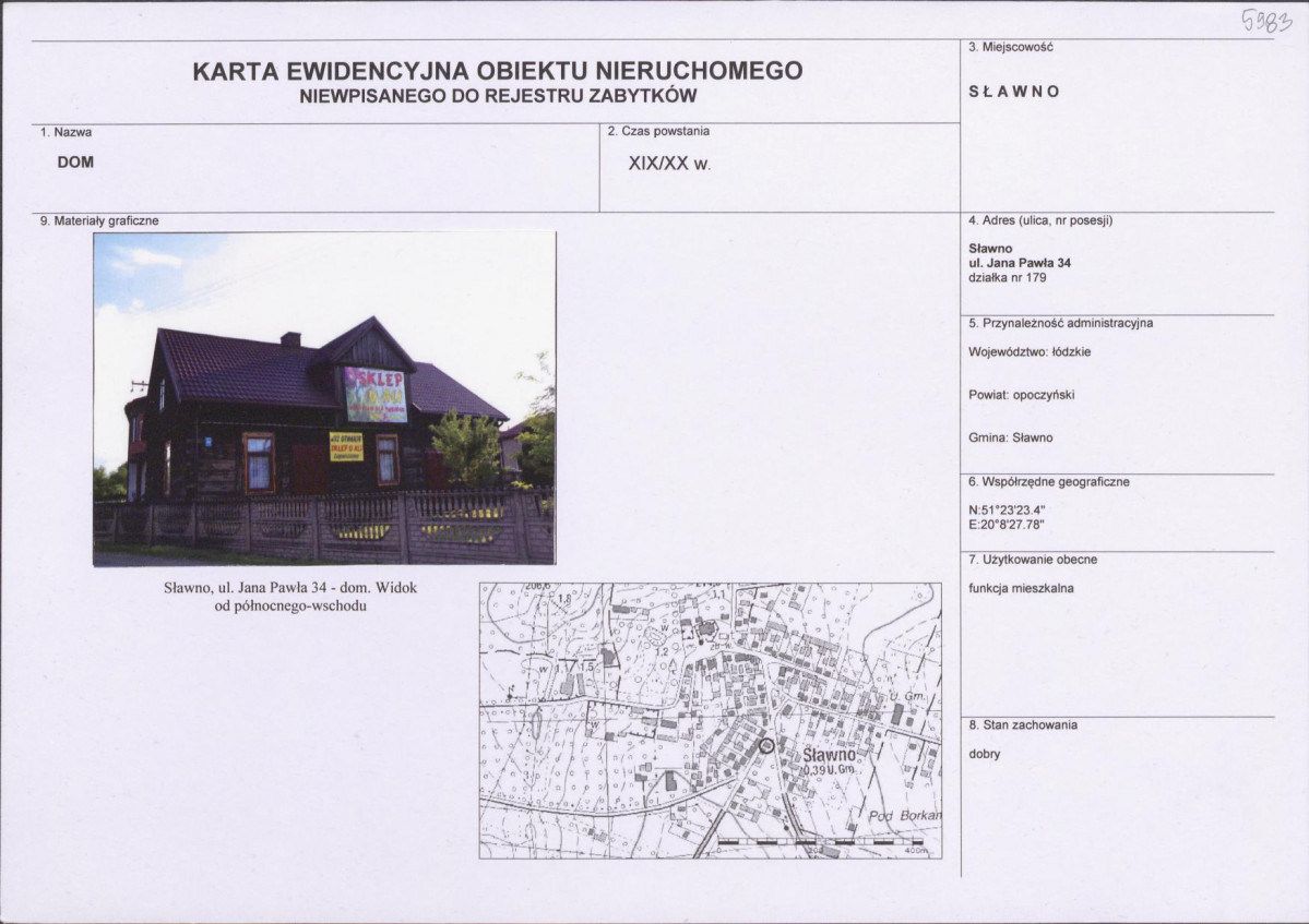 Karta obiektu niewpisanego do rejestru, skan nr 1