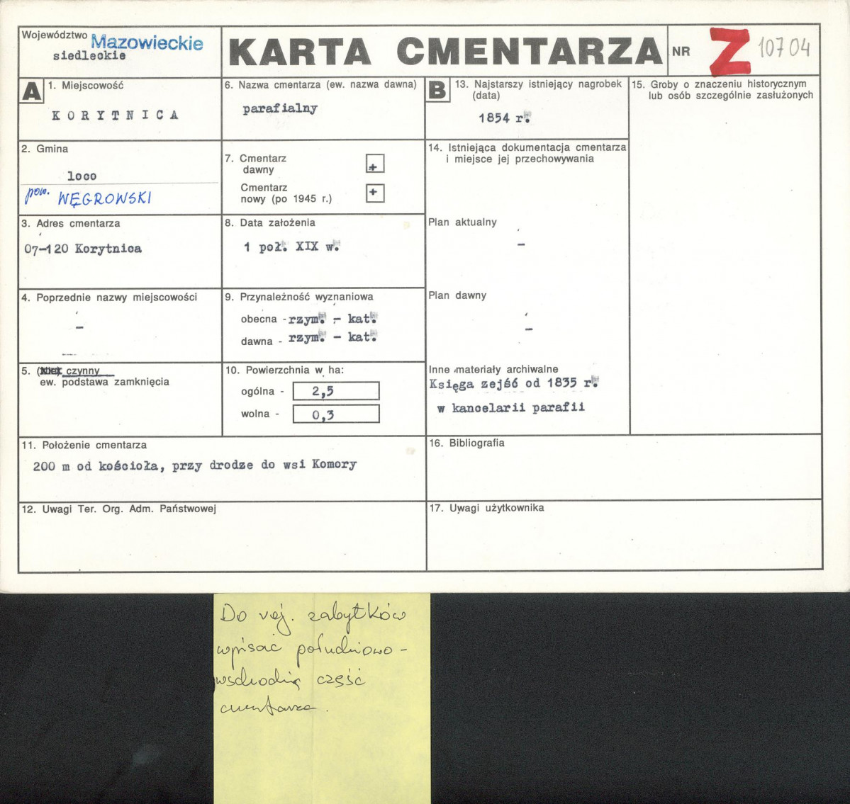 KC - Karta cmentarza, skan nr 1