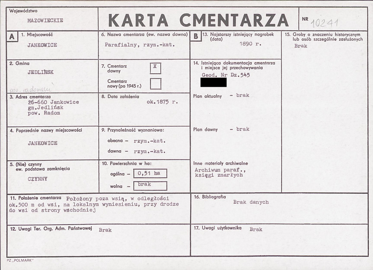 KC - Karta cmentarza, skan nr 1