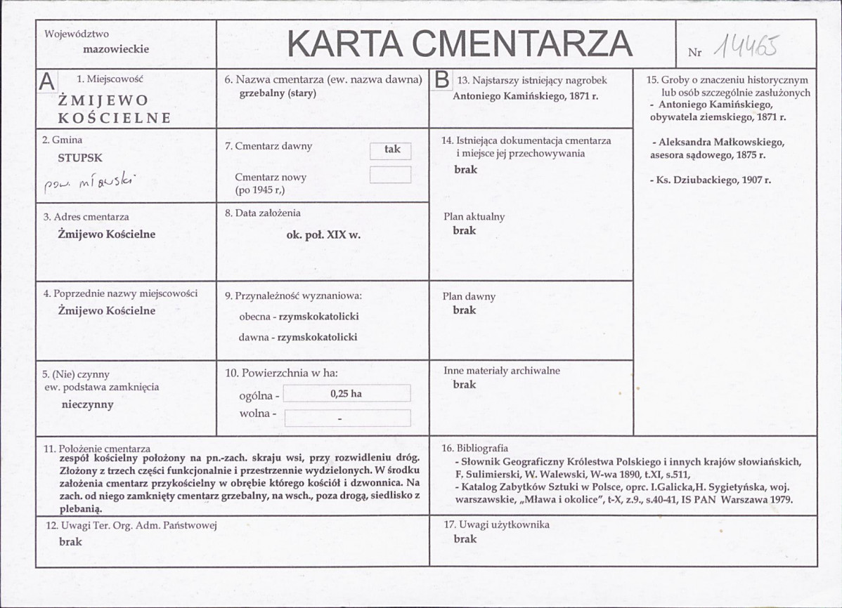 KC - Karta cmentarza, skan nr 1