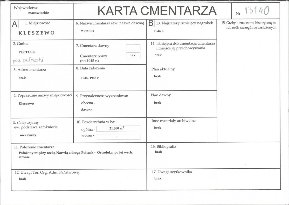 KC - Karta cmentarza, skan nr 1