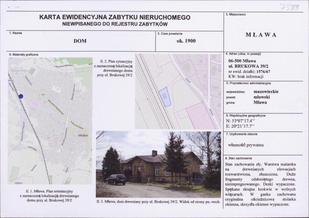 Karta obiektu niewpisanego do rejestru, skan nr 1