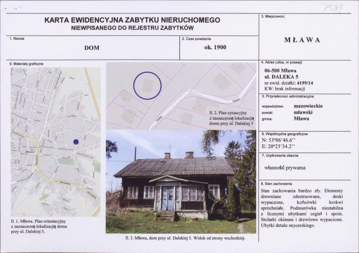 Karta obiektu niewpisanego do rejestru, skan nr 1