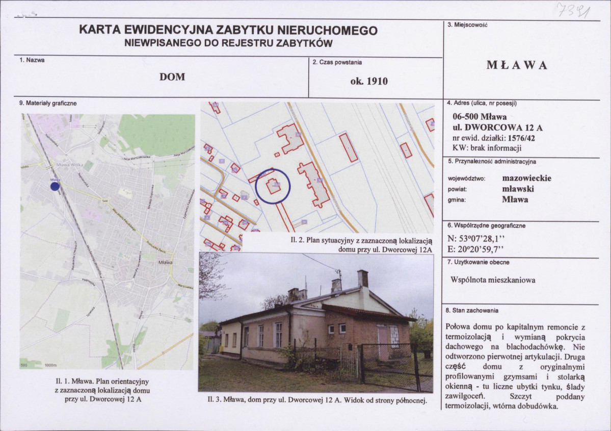 Karta obiektu niewpisanego do rejestru, skan nr 1