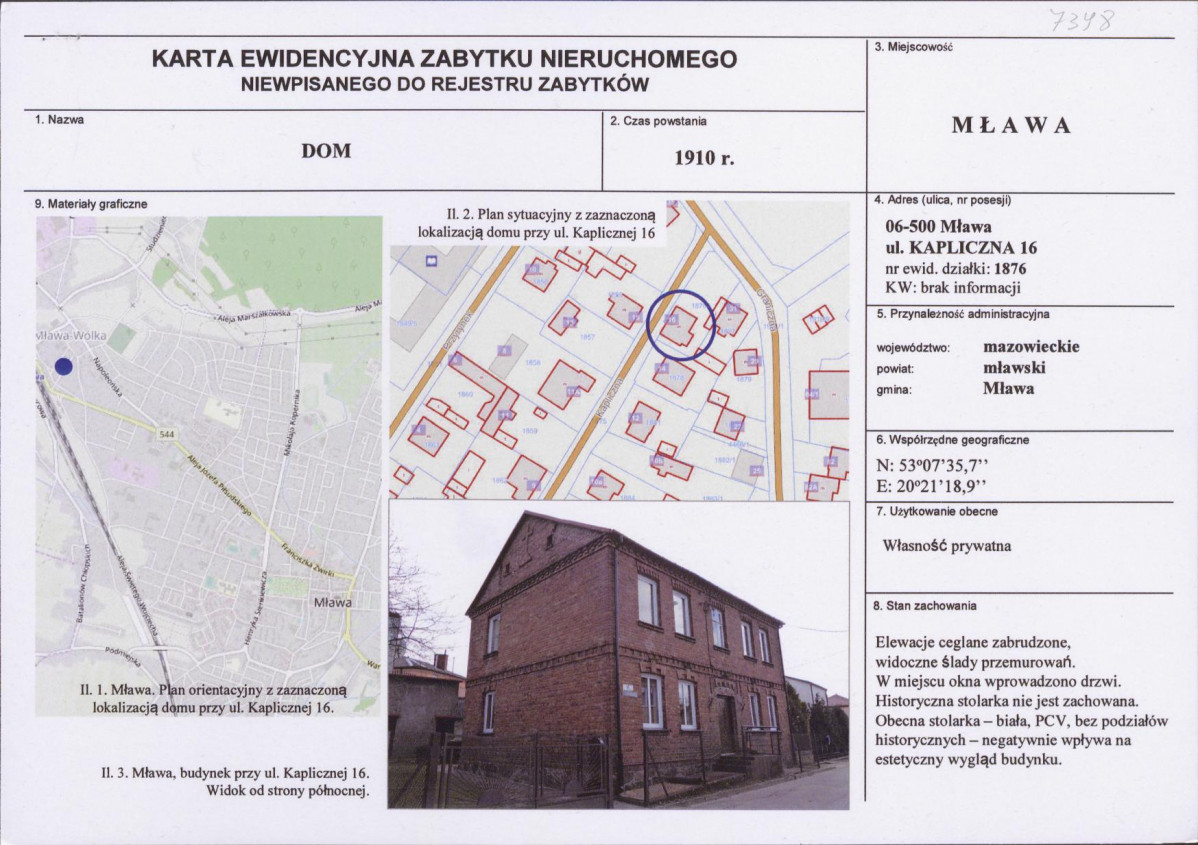 Karta obiektu niewpisanego do rejestru, skan nr 1