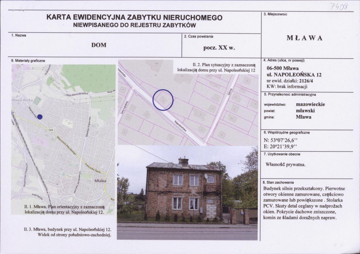 Karta obiektu niewpisanego do rejestru, skan nr 1