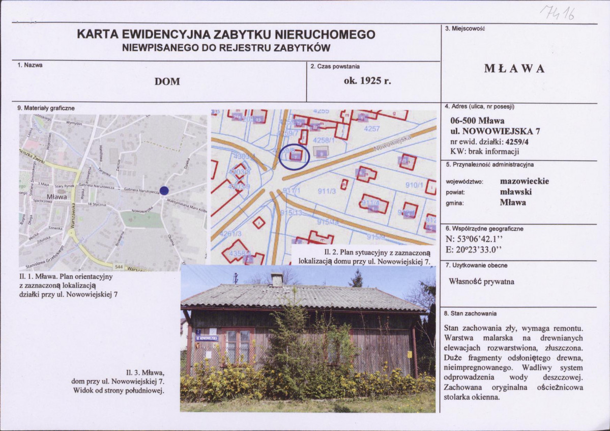 Karta obiektu niewpisanego do rejestru, skan nr 1