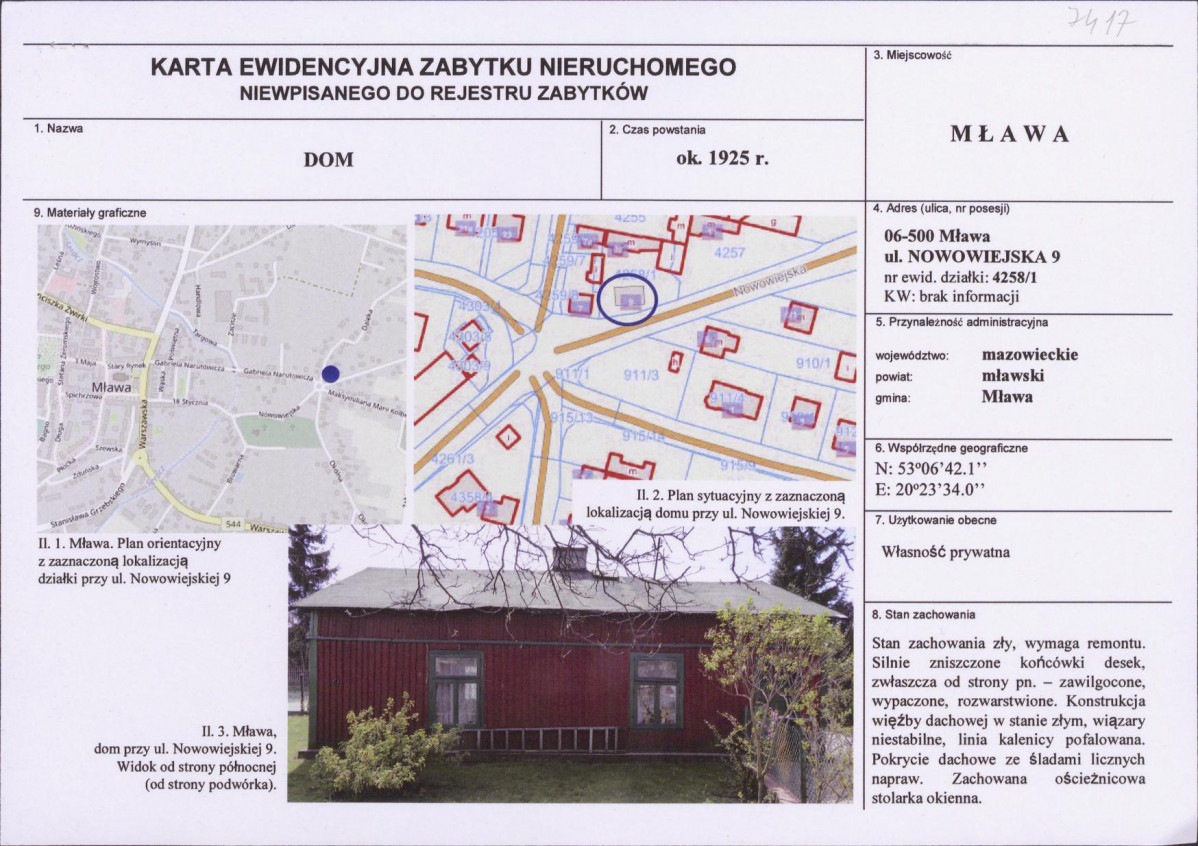 Karta obiektu niewpisanego do rejestru, skan nr 1