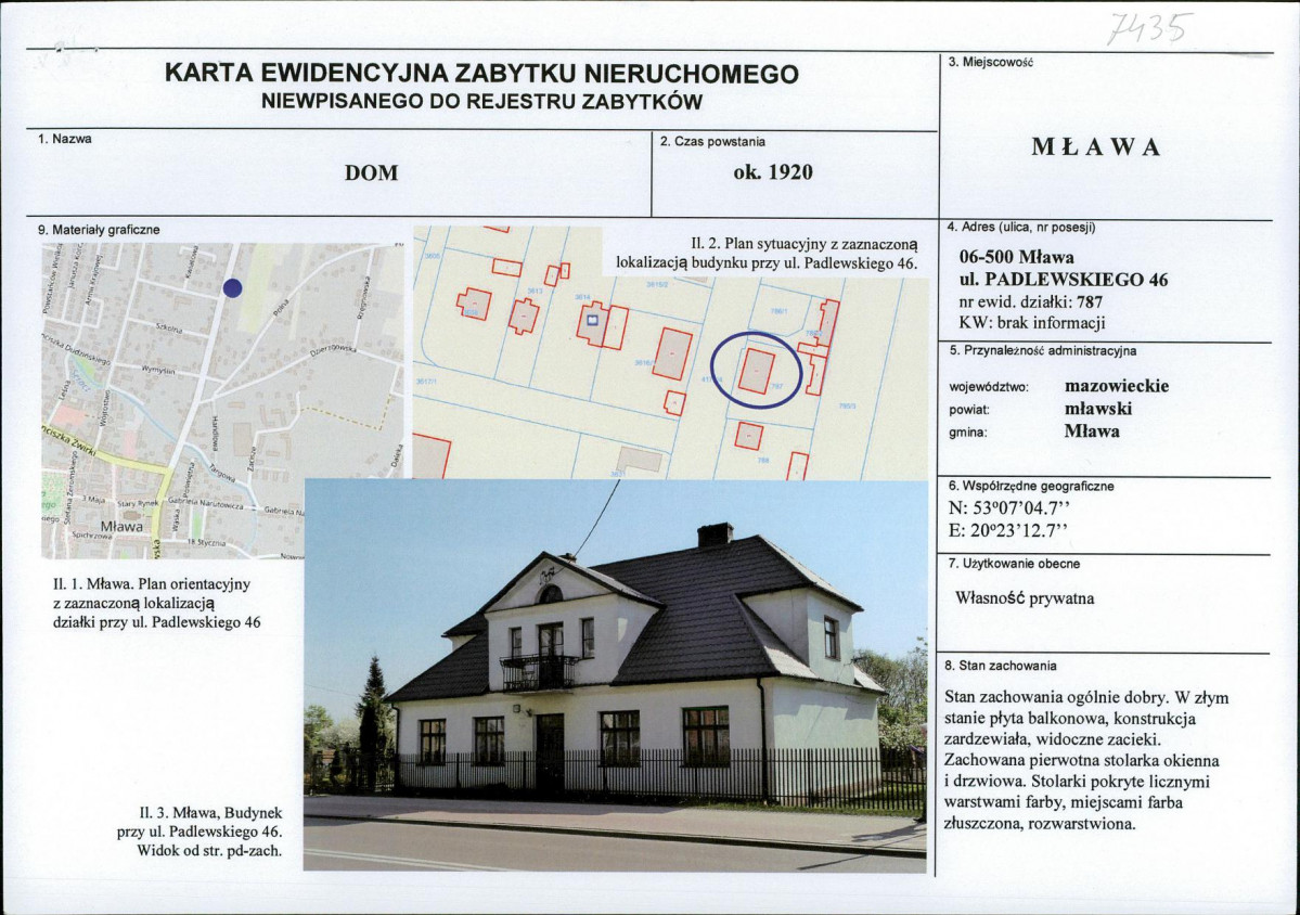 Karta obiektu niewpisanego do rejestru, skan nr 1