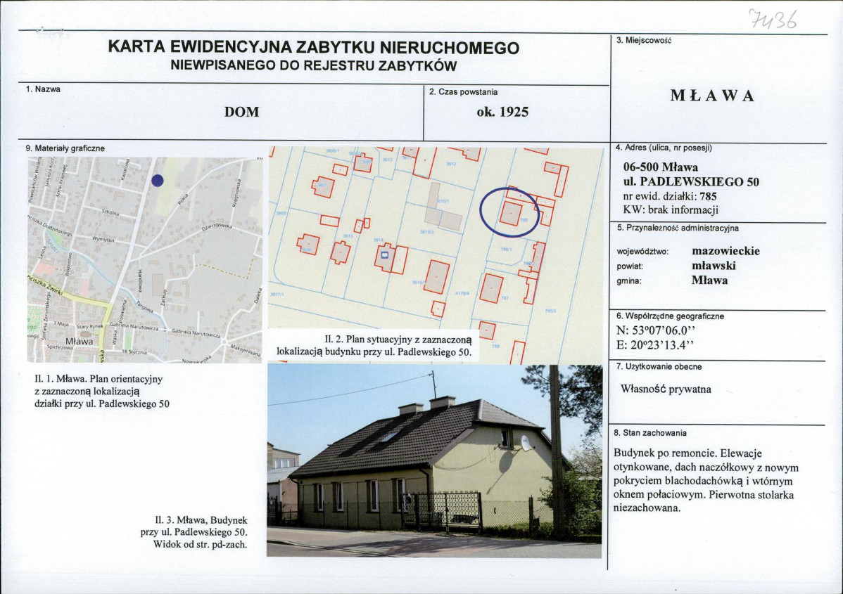 Karta obiektu niewpisanego do rejestru, skan nr 1