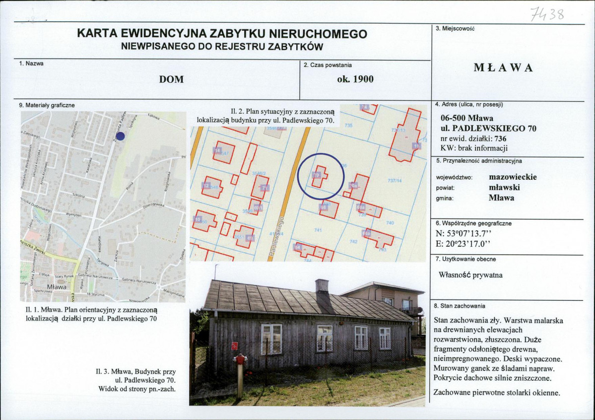 Karta obiektu niewpisanego do rejestru, skan nr 1