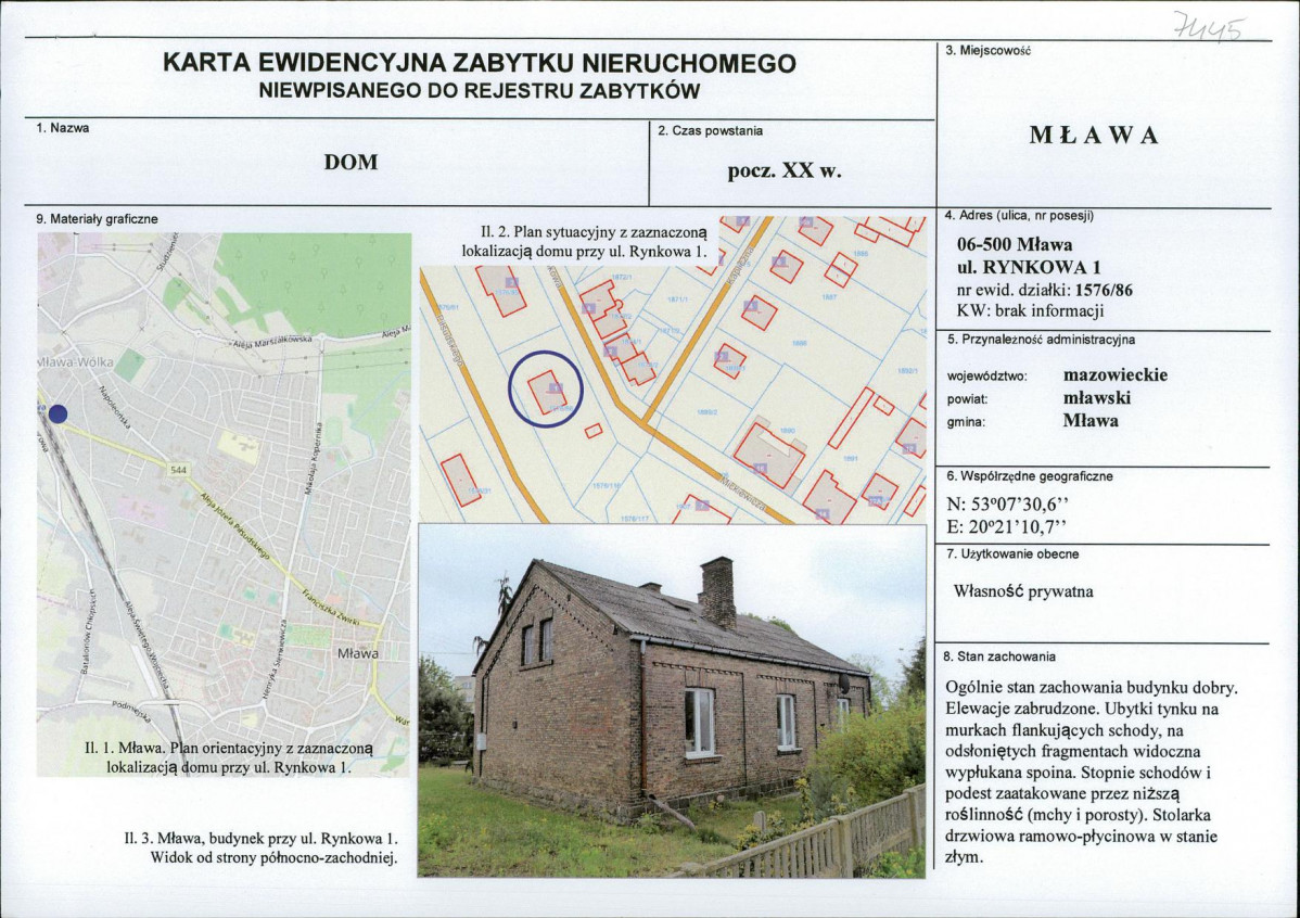 Karta obiektu niewpisanego do rejestru, skan nr 1