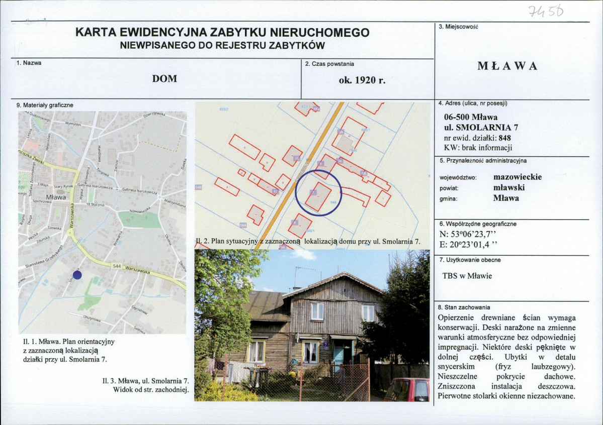 Karta obiektu niewpisanego do rejestru, skan nr 1