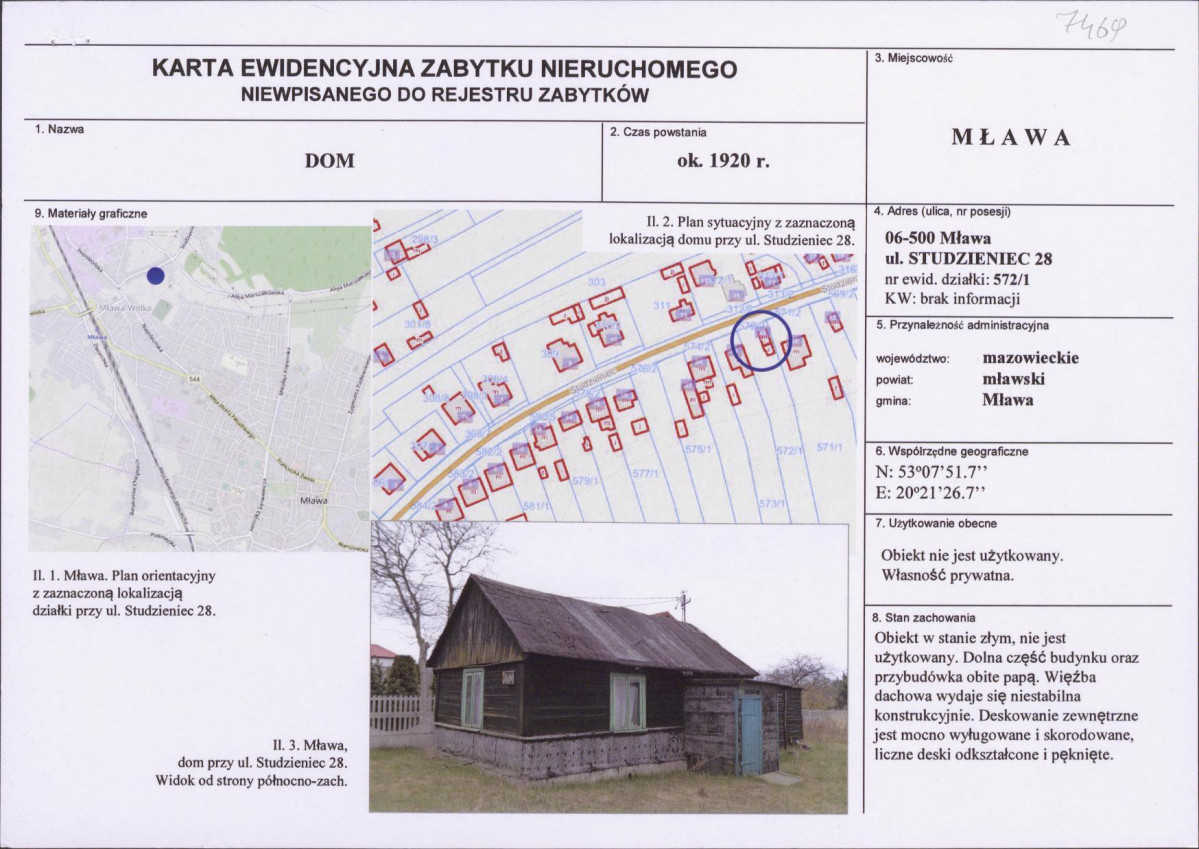 Karta obiektu niewpisanego do rejestru, skan nr 1