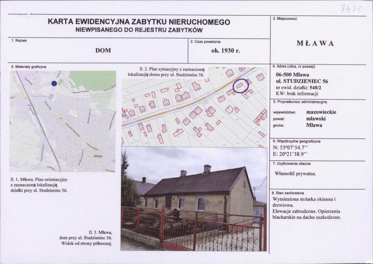 KEZN - Karta obiektu niewpisanego do rejestru, skan nr 1