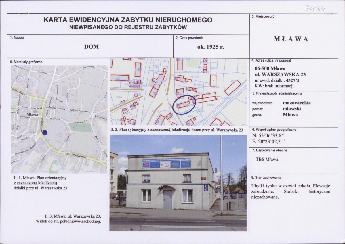 Karta obiektu niewpisanego do rejestru, skan nr 1