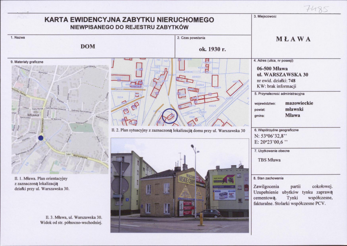 Karta obiektu niewpisanego do rejestru, skan nr 1