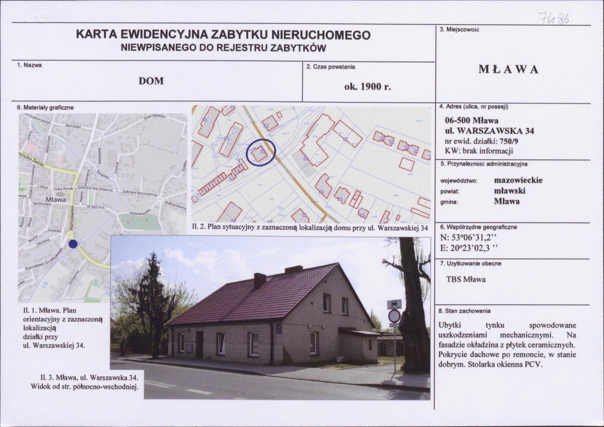 Karta obiektu niewpisanego do rejestru, skan nr 1