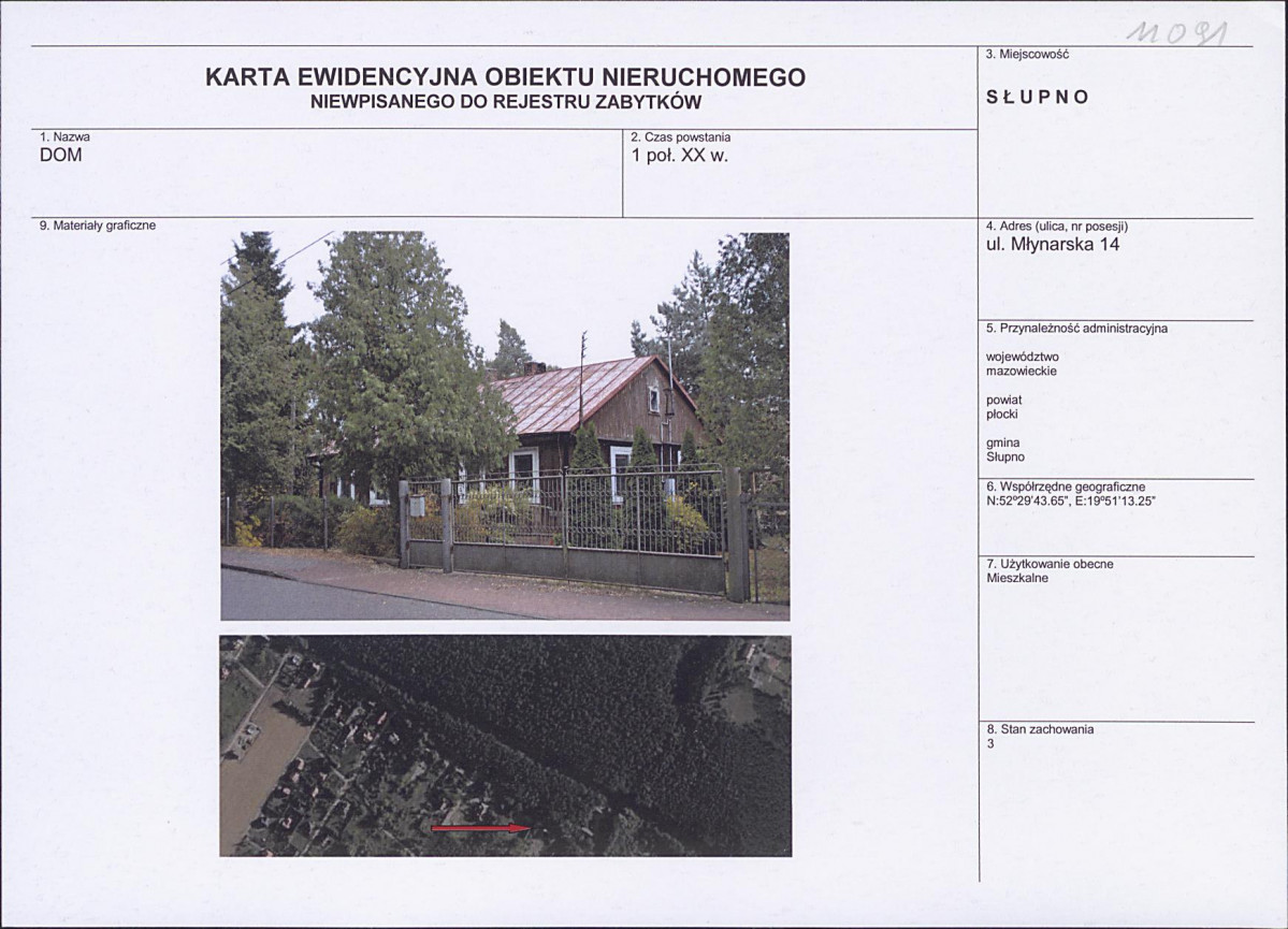 Karta obiektu niewpisanego do rejestru, skan nr 1