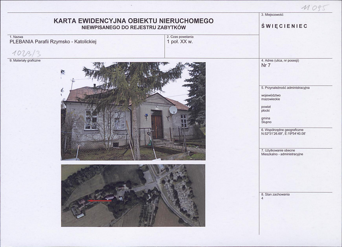 Karta obiektu niewpisanego do rejestru, skan nr 1