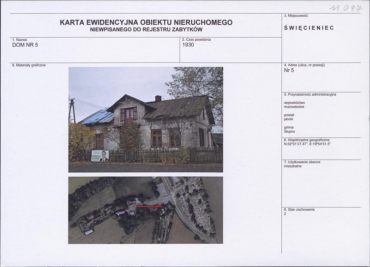 Karta obiektu niewpisanego do rejestru, skan nr 1