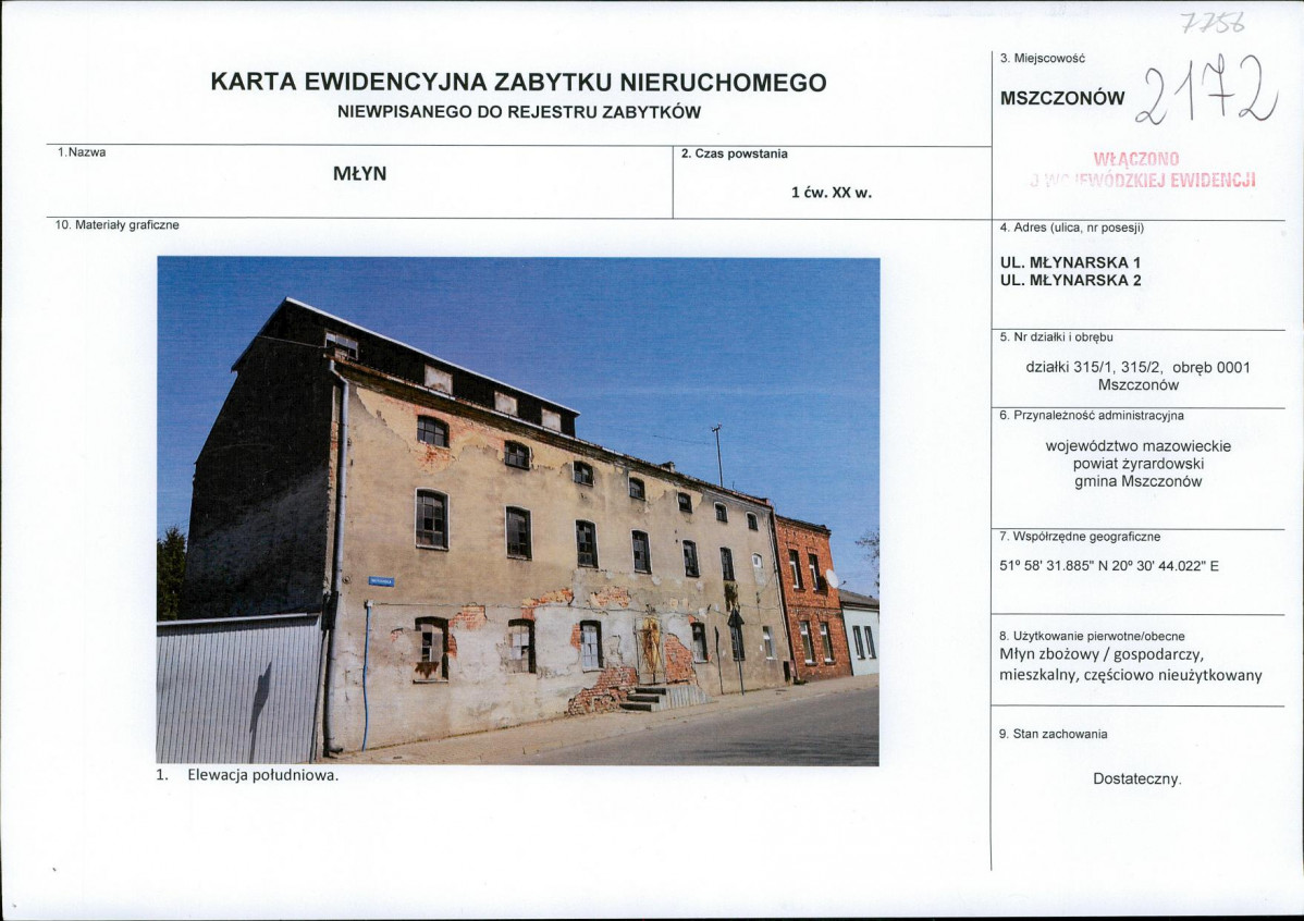 Karta obiektu niewpisanego do rejestru, skan nr 1