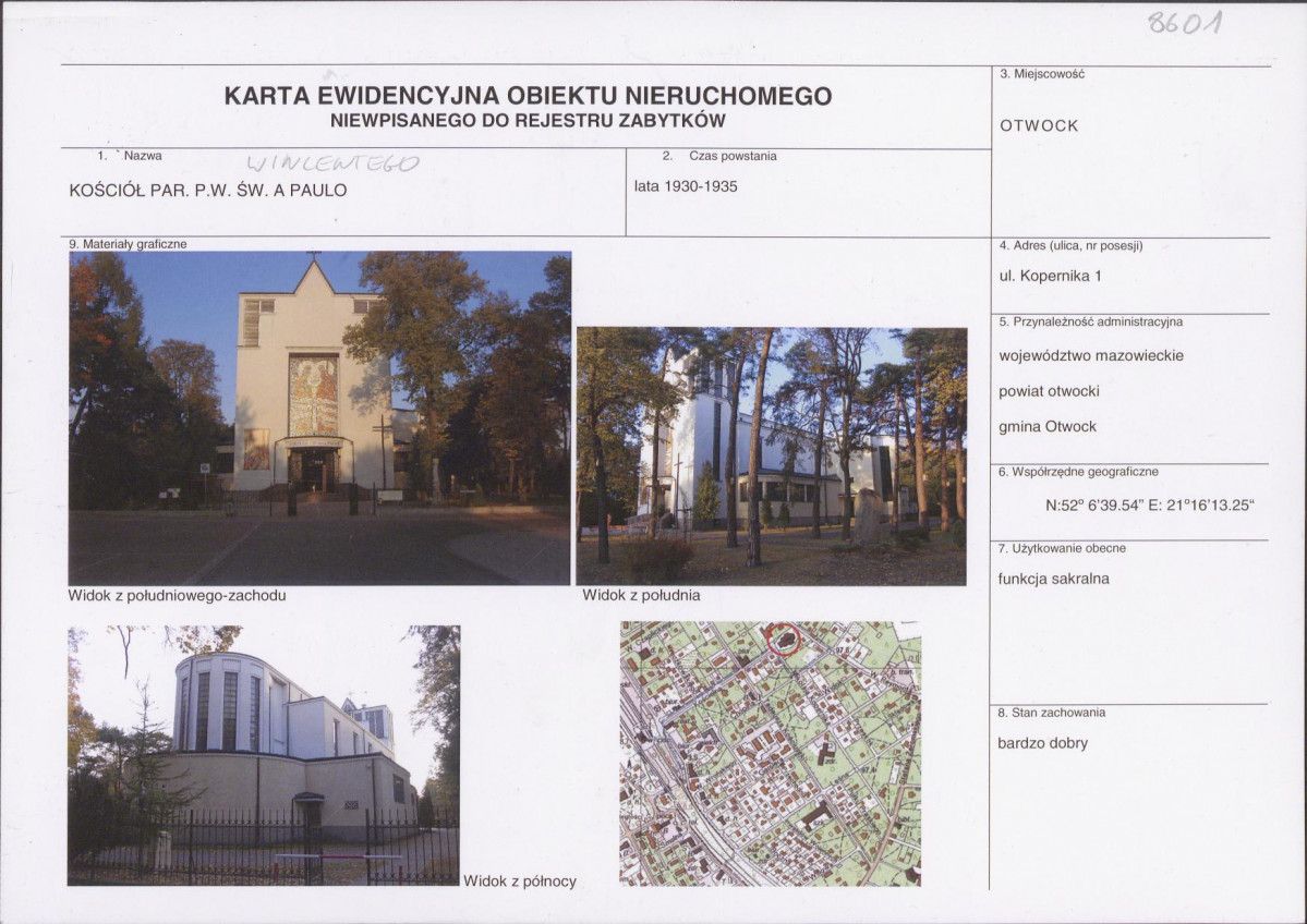 Karta obiektu niewpisanego do rejestru, skan nr 1