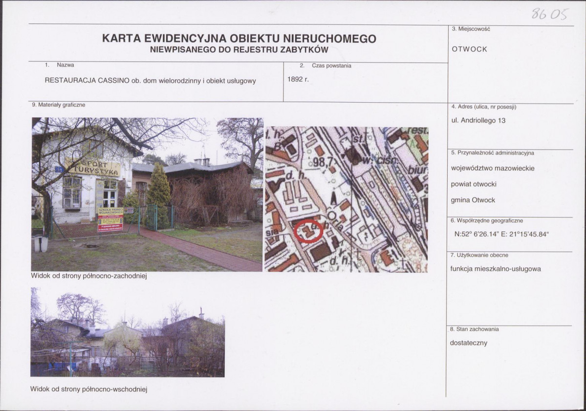 Karta obiektu niewpisanego do rejestru, skan nr 1