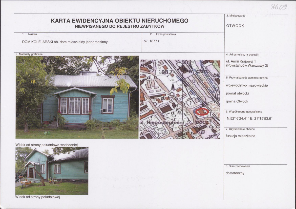 Karta obiektu niewpisanego do rejestru, skan nr 1