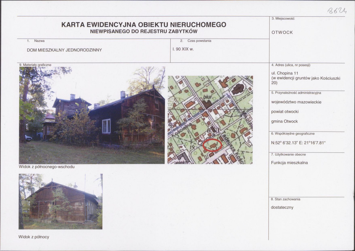 Karta obiektu niewpisanego do rejestru, skan nr 1