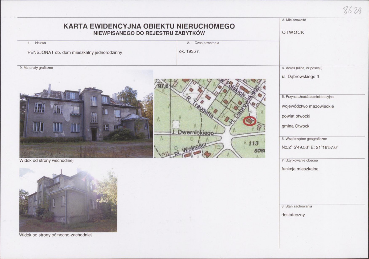 Karta obiektu niewpisanego do rejestru, skan nr 1